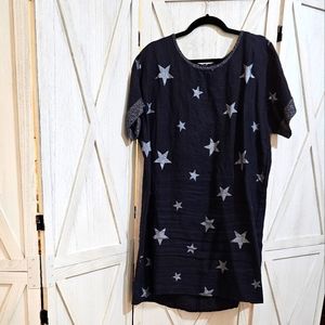 Navy Stars Linen Shift Dress, Size Medium Made In Italy